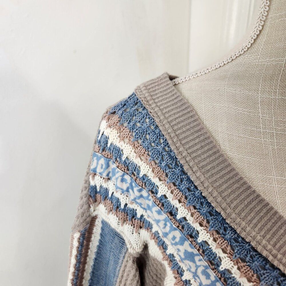 Free People Sweater Womens XS Copenhagen Thermal Waffle Contrasting Sleeves - Picture 3 of 16